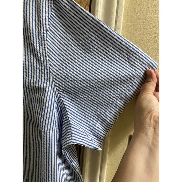 LL Bean Women's Vacationland Seersucker Shirt Short-Sleeve White Blue Stripe 1X - Picture 6 of 10